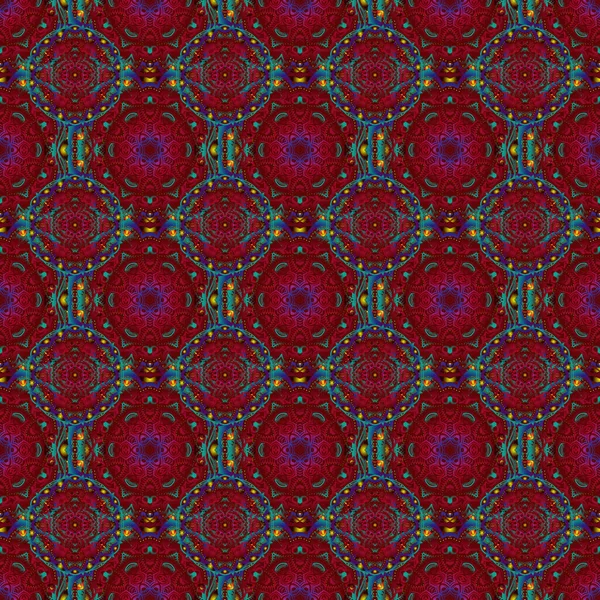 Элегантный Бесшовный Узор Цветочными Мандаловыми Элементами Красивая Синяя Красная Зеленая — стоковый вектор