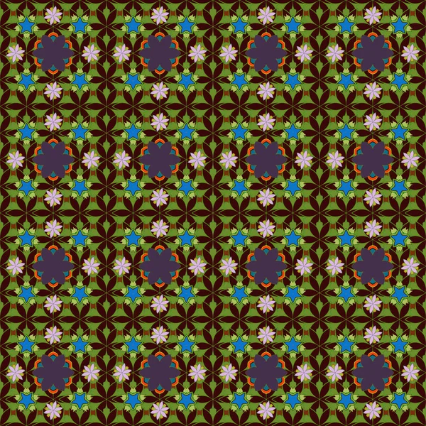 Seamless Pattern Flowers Purple Brown Green Colors Trendy Print Vintge — Stock Vector