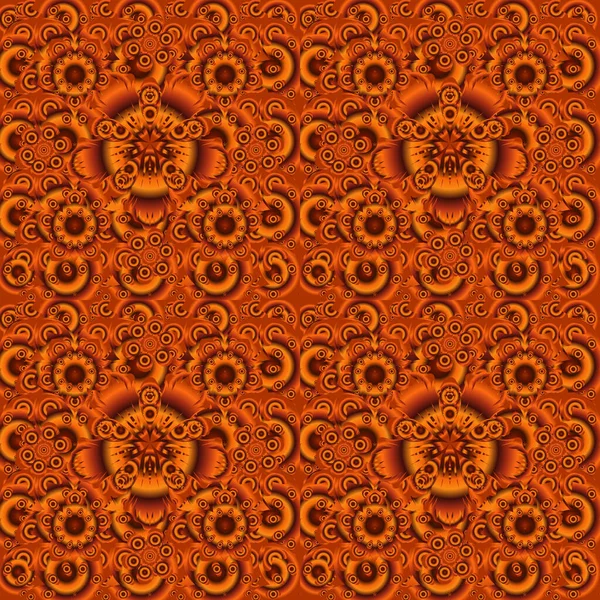 シームレスな古典的なベクトルブラウン オレンジと赤のパターン 伝統的な装飾品 — ストックベクタ
