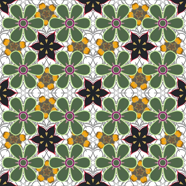 Seamless Pattern Cute Flowers Yellow Green Gray Colors Vector Illustration — Stock Vector