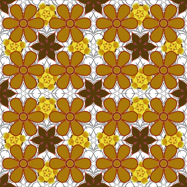 Vektorillustration Nahtloses Blumenmuster Braunen Gelben Und Orangen Farben — Stockvektor