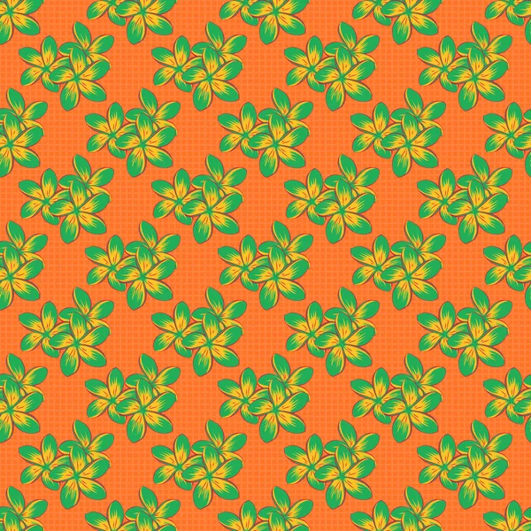 Plumeria Цветы Бесшовный Узор Зеленый Желтый Оранжевый Цвета Милый Векторный — стоковый вектор