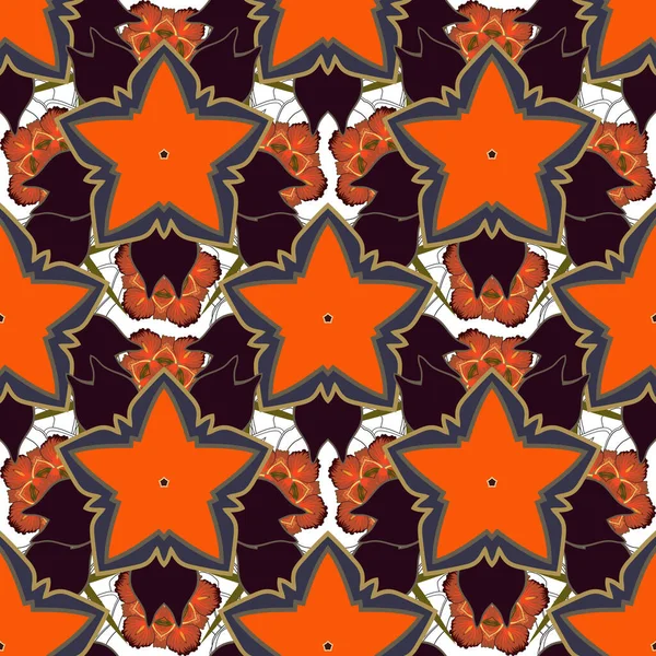 Ilustración Vectorial Patrón Sin Costuras Vintage Floral Colores Marrón Naranja — Vector de stock