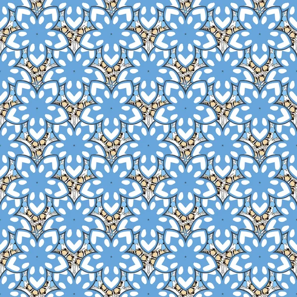 ベクトルペイズリーの花柄 青い色の花がたくさんあります 手描きのシームレスなパターン — ストックベクタ