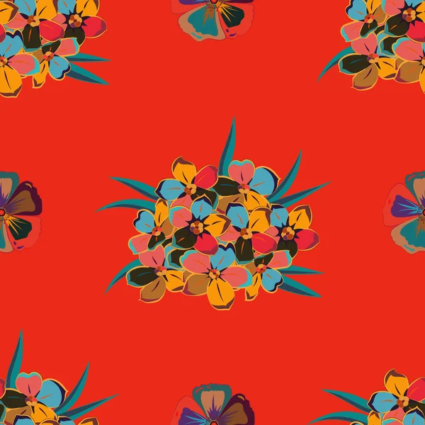 Ilustração Vetorial Padrão Floral Sem Costura Cores Vermelhas Cinza Amarelo — Vetor de Stock