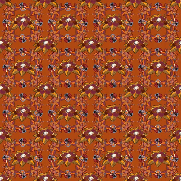 Vektornahtloses Muster Tropischer Hibiskusblüten Roten Braunen Und Orangefarbenen Farben Mit — Stockvektor