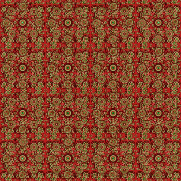 Vector Naadloos Bloemenpatroon Bruine Groene Rode Kleuren Voor Ontwerp Textiel — Stockvector