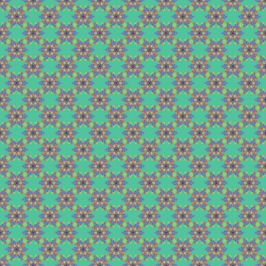 Yeşil, mor ve mavi kar taneleri olan kış arkaplanı. Şirin vektörsüz desen.