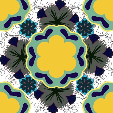 Geometrik elementlere sahip soyut, pürüzsüz bir şekil. Mor, mavi ve sarı süslemeli. Hayranlar Noel eskizini şekillendirdi. Yeni yıl 2020 tatil süslemesi.