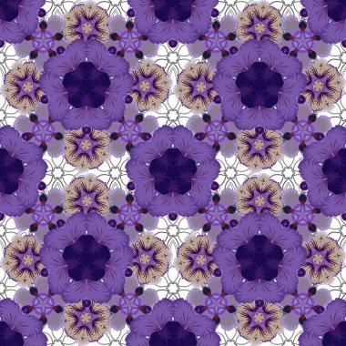 Geleneksel Hint tarzı, kına dövmesi, baskı, çıkartma, mehndi, yoga tasarımı için süs eşyası. Menekşe, mor ve gri mehndi 'nin vektörsüz deseni.