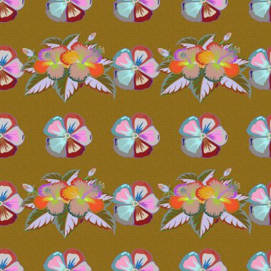 Kusursuz soyut çiçek deseni mavi, pembe ve yeşil renklerde. Güzel bir arkaplan. Geometrik yaprak süsü. Grafiksel modern desen.