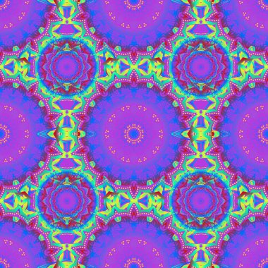 Elle çizilmiş güzel bir tasvir. Zarif mor, mavi ve sarı desenli, çiçekli ve Mandala elementli..