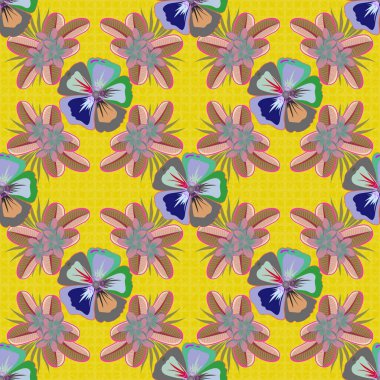 Tekrarlanan raster çiçeği deseni. Modern Motley çiçek deseni yeşil, pembe ve mor renklerde. Çiçek Yazdırma.