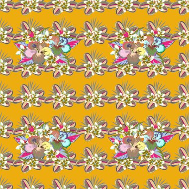 Çizgili arka planda dikişsiz suluboya desen. Sarı arka planda Raster çiçek izi var..