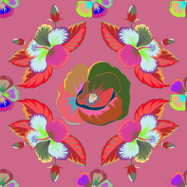 Çiçek arkaplan. Pembe arka planda kusursuz vektör deseni.