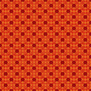 Barok tarzında kusursuz desenli doğu süsü. Geleneksel klasik kırmızı ve turuncu vektör modeli. Damask tasarımı.