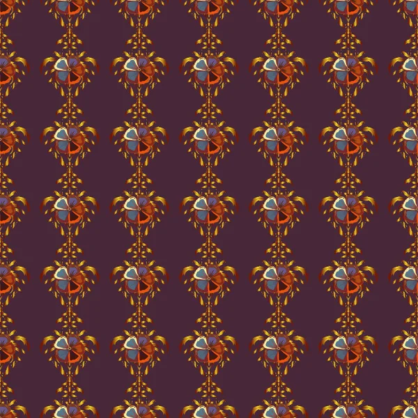 Бесшовная Текстура Цветочного Орнамента Коричневого Желтого Красного Цветов Оптическая Иллюзия — стоковый вектор