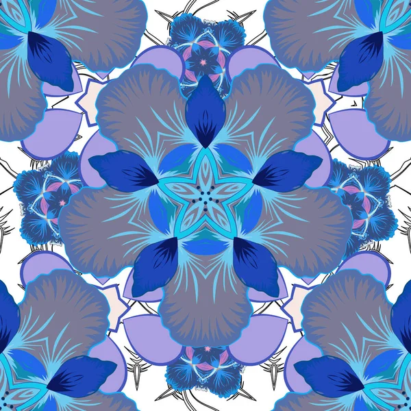 Motif Floral Sans Couture Aux Couleurs Bleu Violet Avec Des — Image vectorielle