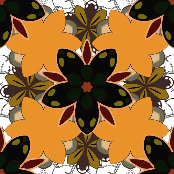 Gris Orange Brun Grille Dans Style Oriental Éléments Vectoriels Sans — Image vectorielle