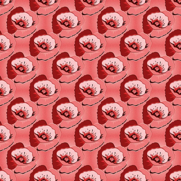 Fleurs Pavot Motif Sans Couture Dans Les Couleurs Rouge Rose — Image vectorielle