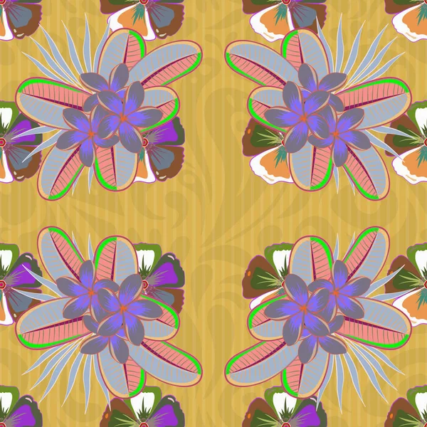 ベージュとグリーンの民族の花のシームレスなパターン ベクターイラスト — ストックベクタ