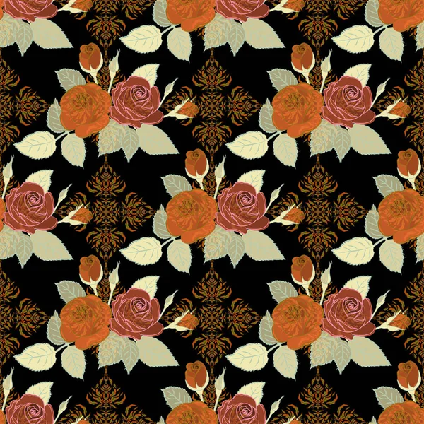 Composition Abstraite Fond Avec Des Fleurs Roses Vert Orange Brun — Image vectorielle