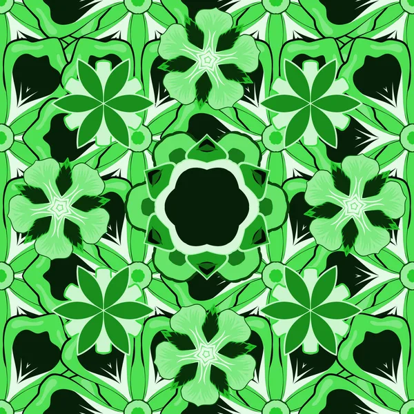 ラスターイラスト 波を様式化した緑の装飾の豪華なシームレスパターン — ストックベクタ
