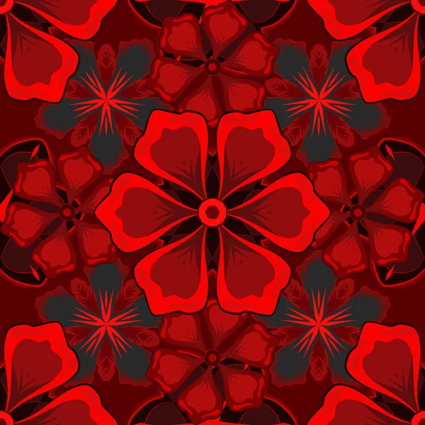Abstraktes Blumenmuster Roten Und Schwarzen Farben Vektorillustration Helle Schöne Blumen — Stockvektor