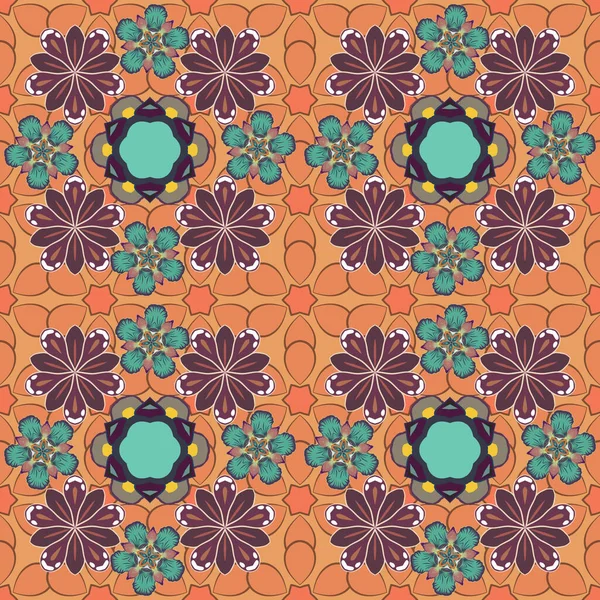 Spring Vintage Floral Background Seamless Pattern Cute Flowers Brown Green — Stock Vector