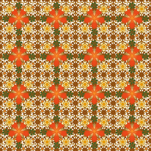 小さな花のシームレスなパターン ベクトルグラフィックプリント オレンジ 茶色の繊細な小さな花 — ストックベクタ