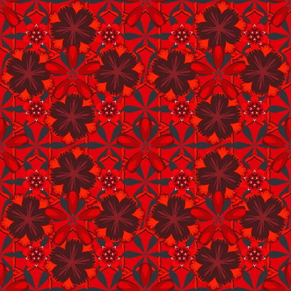 Modernes Buntes Florales Nahtloses Muster Schwarzen Grauen Und Roten Farben — Stockvektor