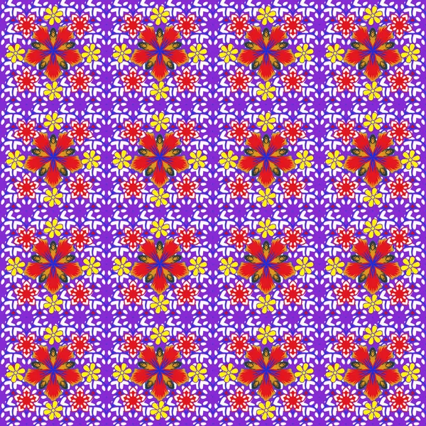 紫罗兰色 红色和白色的斑纹小花图案无缝图案 花纹手绘小花 — 图库矢量图片