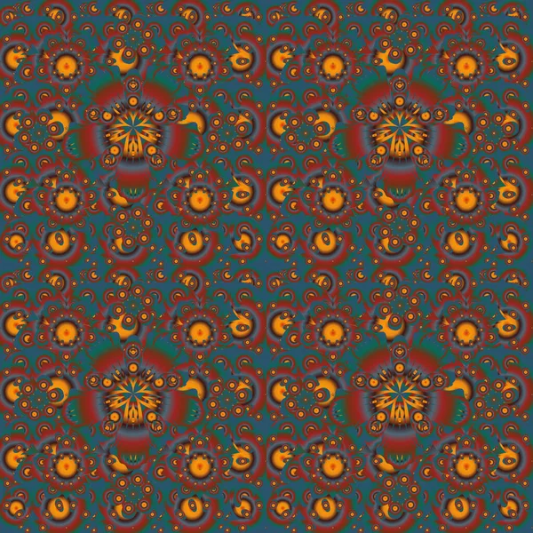 Векторный Безмордонный Узор Традиционный Индийский Стиль Орнаментальный Оранжевый Коричневый Синий — стоковый вектор