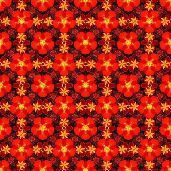 Gelbe Rote Und Orangefarbene Ornamente Nahtloser Hintergrund Florales Nahtloses Muster — Stockvektor