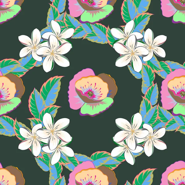 Ilustracja Wektora Romantyczny Bezszwowy Wzór Akwarelowym Bukietem Abstrakcyjnych Kwiatów Kolorze — Wektor stockowy