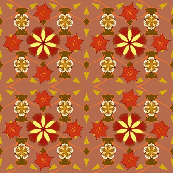 Florale Tapete Orange Gelb Und Braun Dekoratives Ornament Für Stoff — Stockvektor