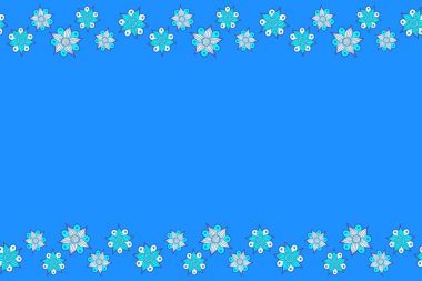 Kopyalama alanı olan kusursuz desen (metin için yer). Gri, mavi ve mor çiçekli soyut, yatay, pürüzsüz arkaplan.