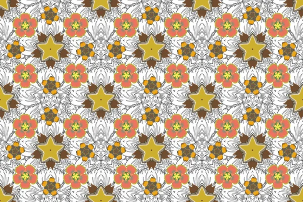 Raster Illustration Seamless Floral Pattern Stylized Flowers Yellow White Brown — Stock Photo, Image