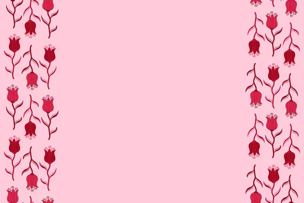 Trendy Vertical Seamless Tulip Ditsy Print Rojo Rosa Colores Con —  Fotos de Stock