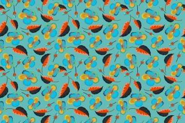 Mavi, turuncu ve sarı amber çiçeklerinin suluboya boya efekti, pürüzsüz arkaplan.