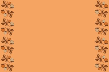 Dikey, küçük, soyut, kahverengi, sarı ve turuncu renkli çilek desenli kusursuz çiçek deseni, kopya alanı ile klasik tarzda illüstrasyon (metin alanınız için)).