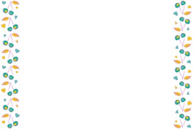 Kopyalama alanı olan suluboya arkaplan (metin için yer). Sarı, beyaz ve yeşil soyut dikey çiçekler. Kusursuz desen.