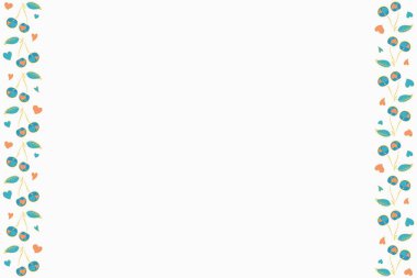 Kopyalama alanı olan kusursuz biçimlendirilmiş kalıp (metin için yer). Soyut mavi, turuncu ve sarı kiraz. Dikey küçük kirazda şirin, pürüzsüz desen.