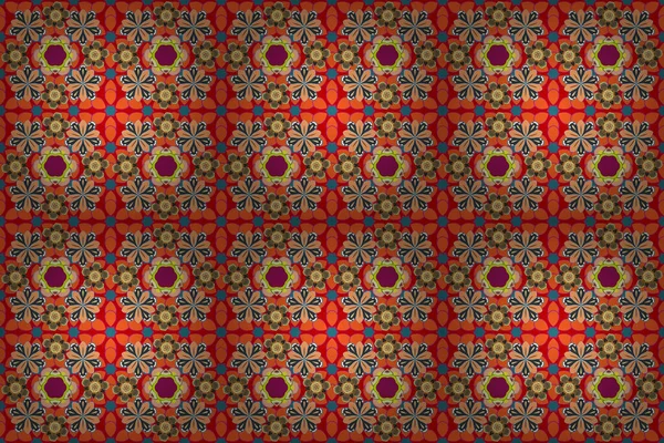 Luxury ornament for wallpaper, invitation, wrapping or textile. Royal red, gray and orange seamless pattern. Raster illustration.