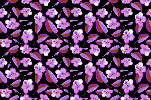 Summer Hawaiian Seamless Pattern Tropical Plants Hibiscus Flowers Pink Violet — Stock Photo, Image
