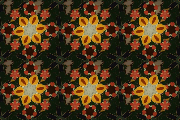 Jedwabny Szalik Kwitnącymi Kwiatami Kolorach Czarnym Brązowym Żółtym Jesienne Kolory — Zdjęcie stockowe