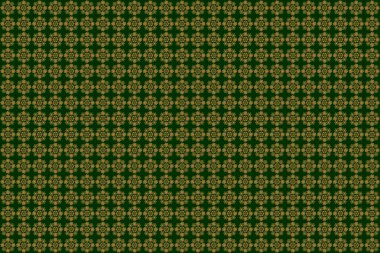 Altın süslemeli ve yeşil arkaplanlı zarif bir altın davetiye kartı. Altın gradyanı olan klasik dikişsiz desen.