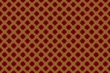 Kırmızı arka planda Arap tarzında kusursuz altın bir süs. Şam süsü ile kusursuz desen. Duvar kağıtları, arka planlar, el ilanları veya ambalaj kağıtları için desen.