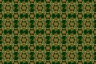 Altın madalyalar. Yeşil zemin üzerinde yıldız deseni, altın antika süs. Raster kusursuz bir geçmişi var. Lüks altın, yıldızlı kusursuz desen..