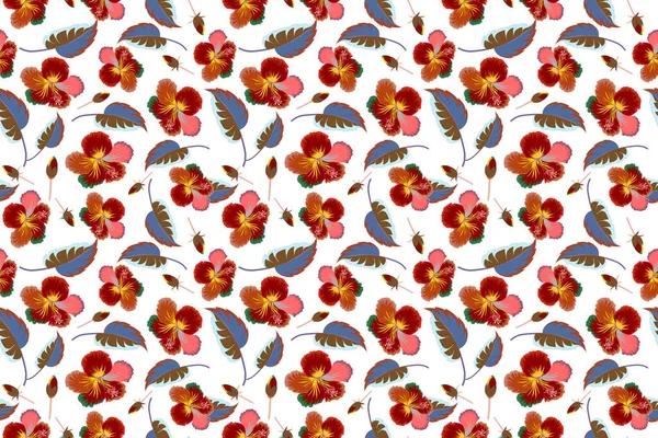 Яркий Гавайский Дизайн Тропическими Растениями Гибискусом Цветов Красном Коричневом Цветах — стоковое фото